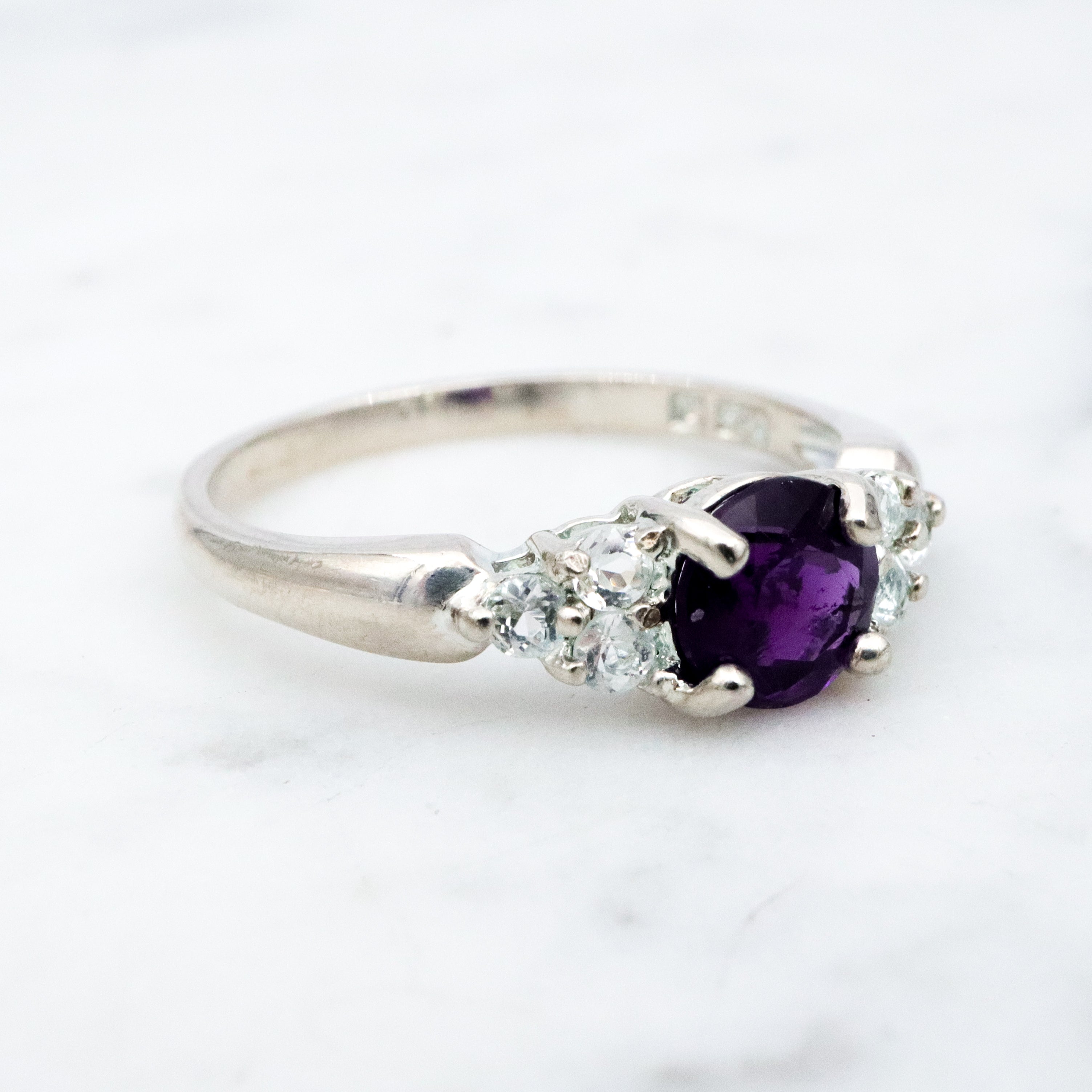 Vintage sterling amethyst & quartz cocktail ring, size 7